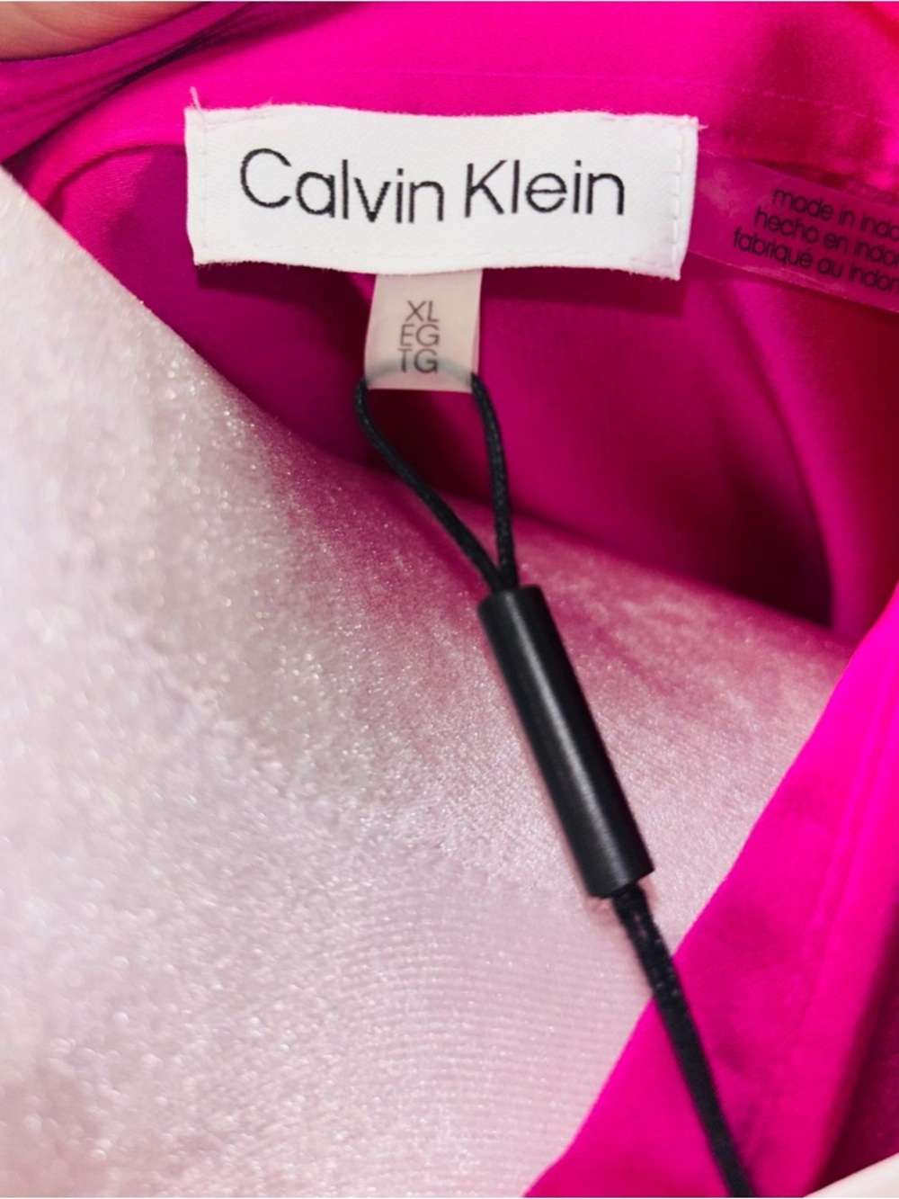 Calvin Klein Satin Button-Down Tie-Front Blouse - Fuchsia - Picture 5 of 5